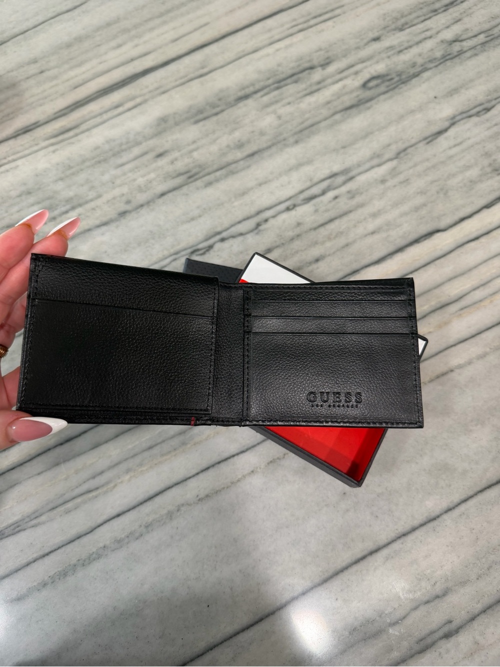 GUESS Black Leather Men's Wallet with Red Accent - Picture 2 of 5